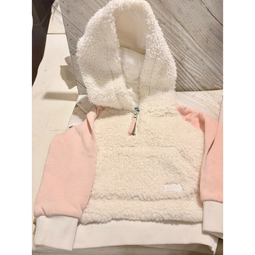 7 For All Mankind Baby Girls Sherpa Fleece Quarter Zip Hoodie Pink Cream 12M